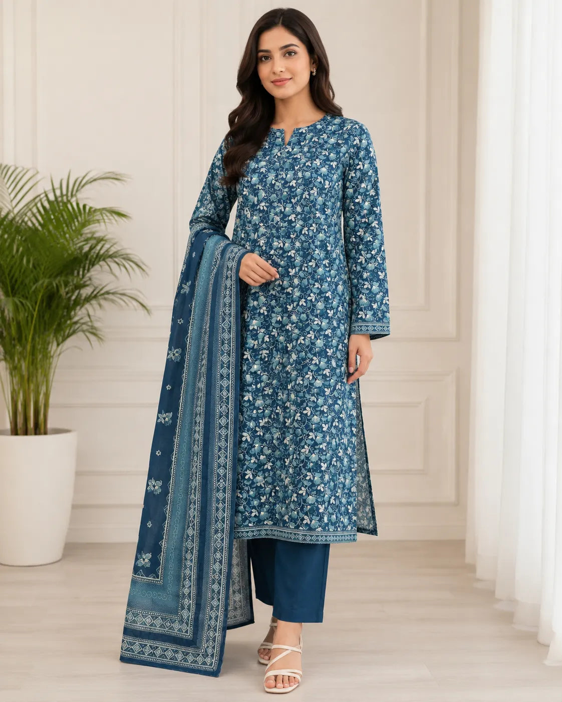 BinSaeed 3PC Stitched Original Lawn Dusty Blue
