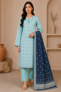 BinSaeed 3PC Stitched Original Lawn Sky Blue
