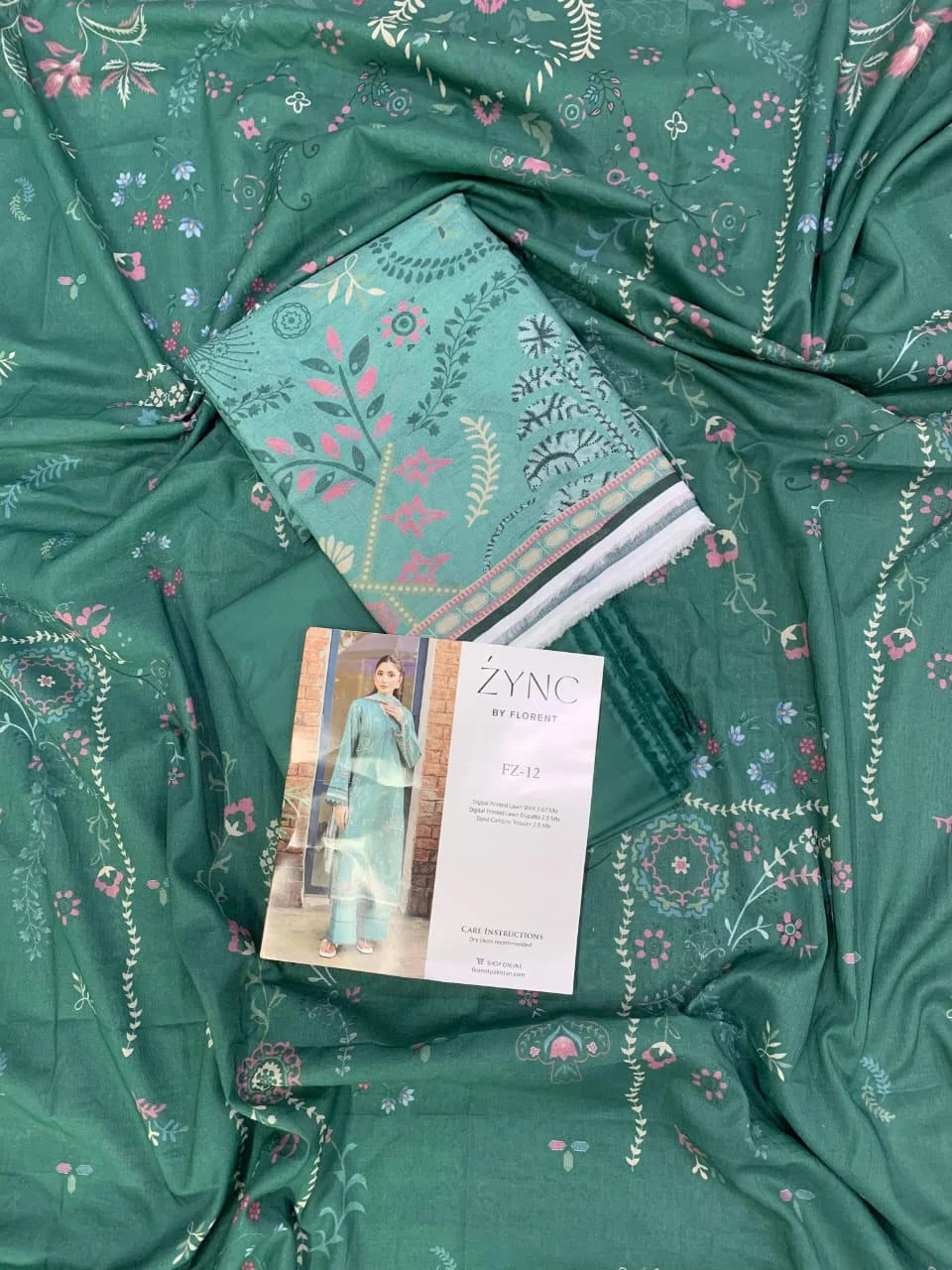 Florent Printed Lawn 3 PC - Green