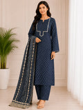 BinSaeed 3PC Stitched Original Lawn Deep Blue