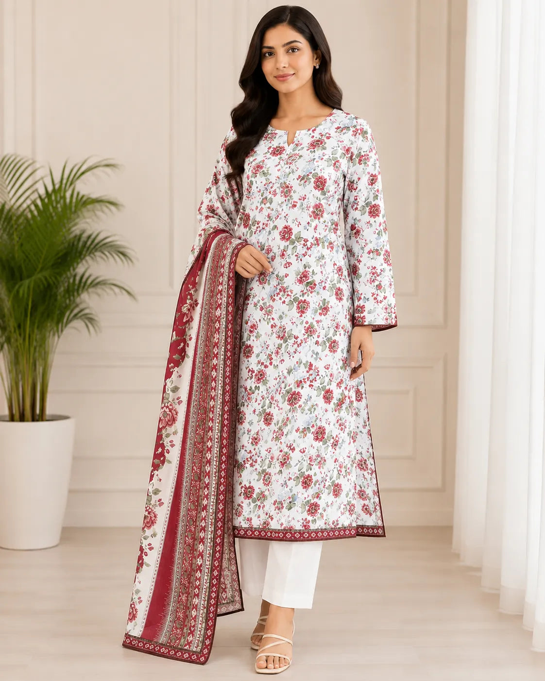 BinSaeed 3PC Stitched Original Lawn Ivory