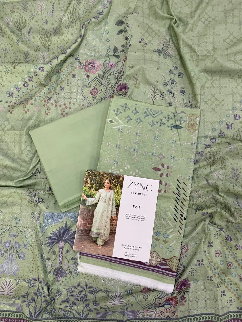 Florent Printed Lawn 3 PC - Sage Green