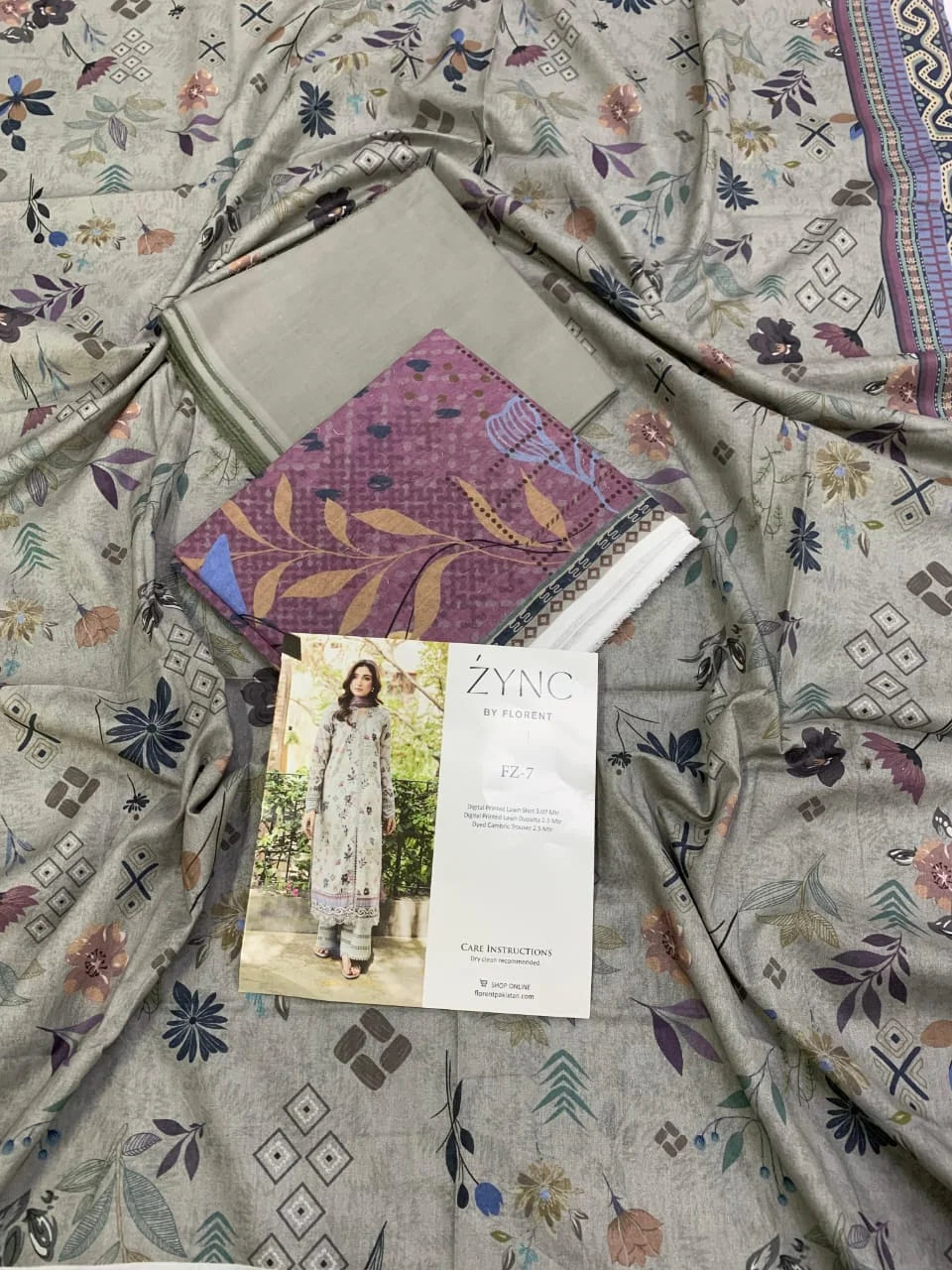 Florent Printed Lawn 3 PC - Sage Gray