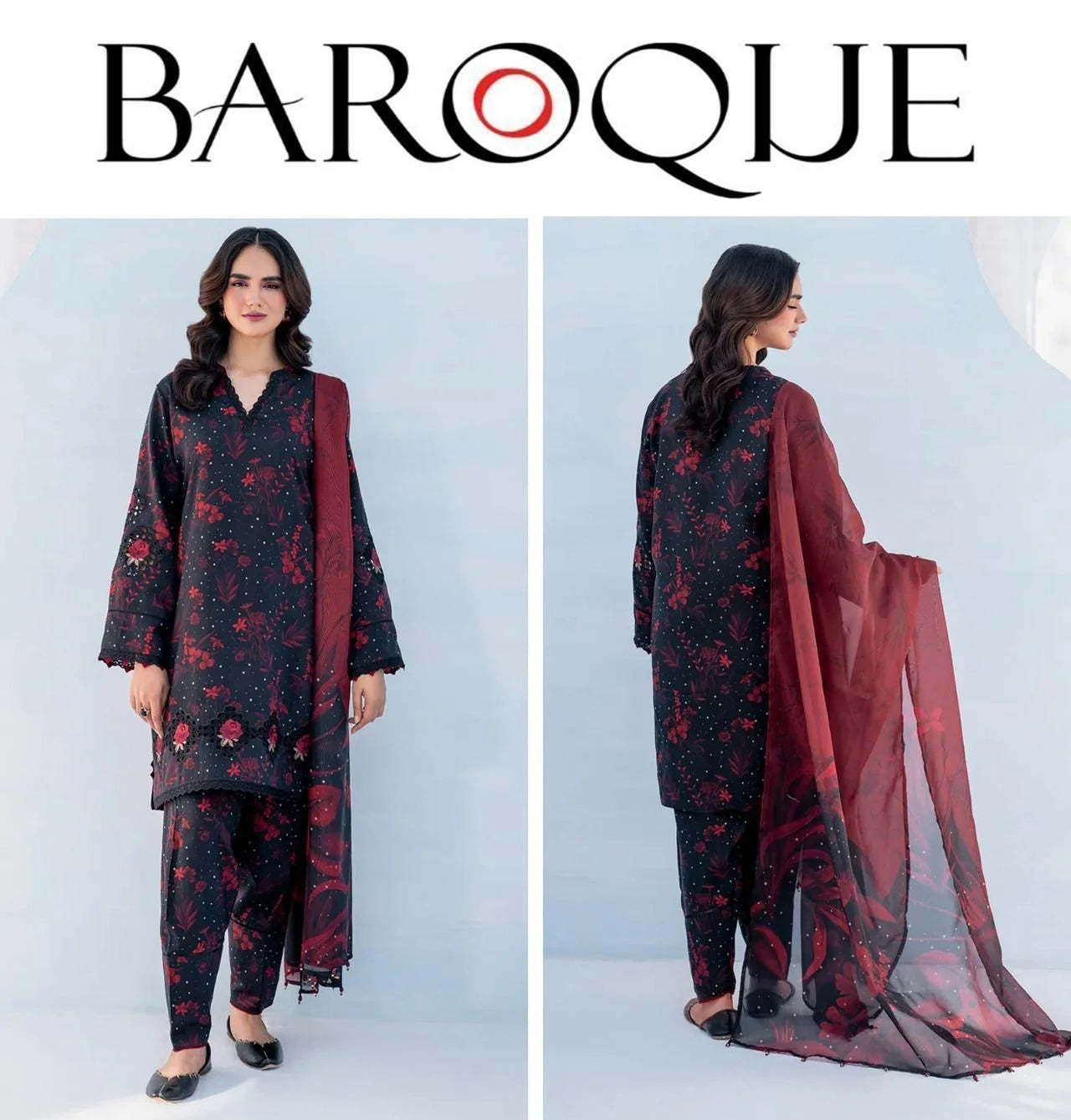 Baroque Premium Digital Printed LAWN  3pc - Maroon