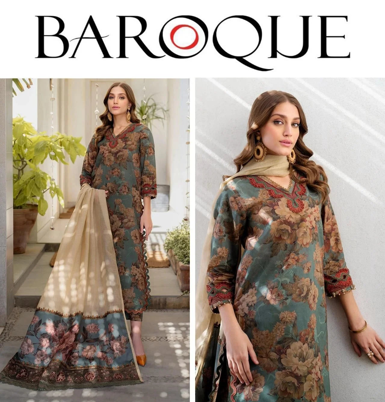 Baroque Premium Digital Printed LAWN  3pc - Brown Floral