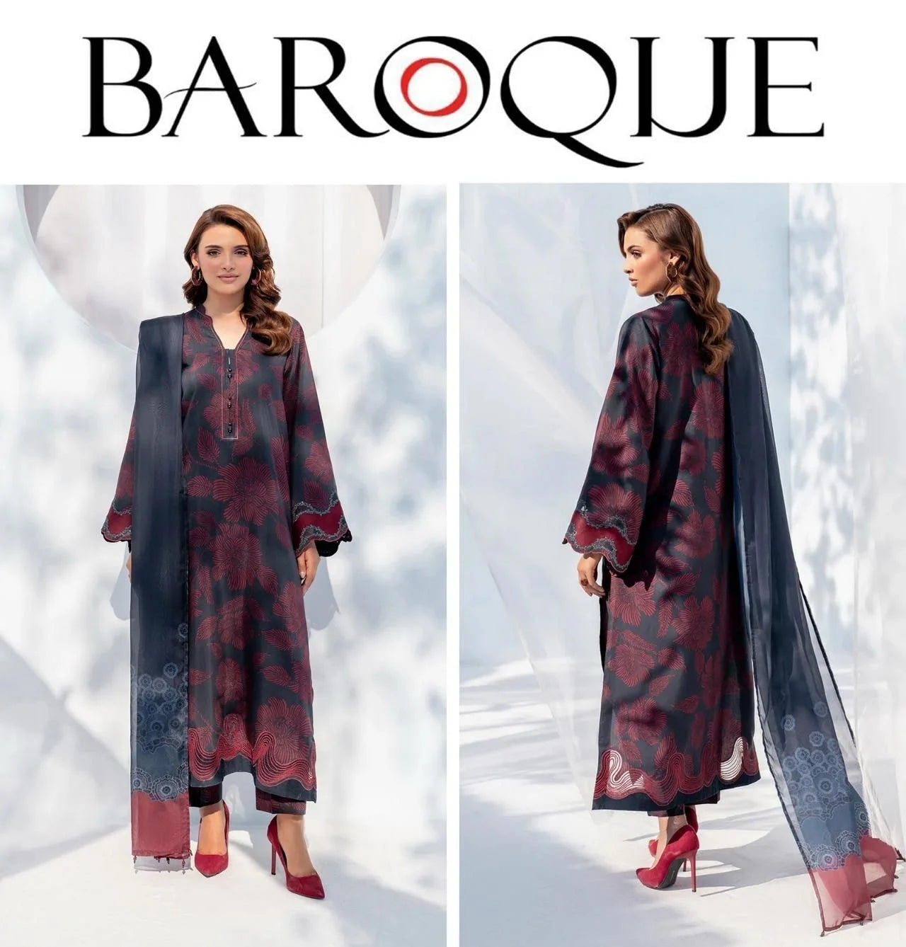 Baroque Premium Digital Printed LAWN  3pc - Red & Black