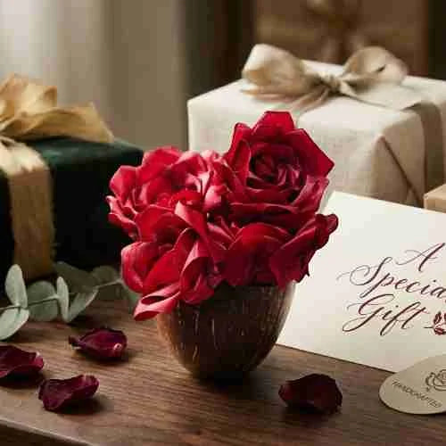 Decorative Coconut Shell Vase for Gifting